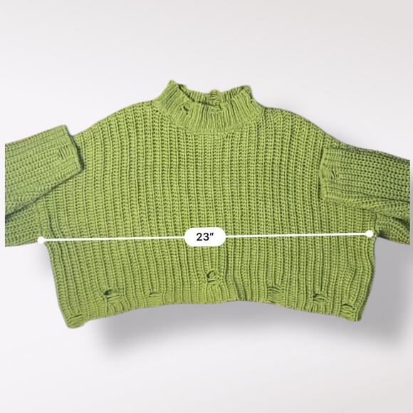 Forever 21 Ribbed Distressed Sweater Womens Size S Olive Green Grunge - Picture 4 of 8